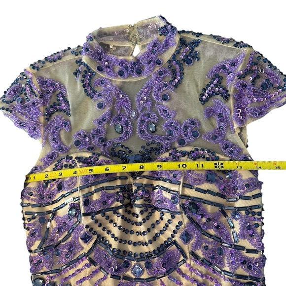 Sherri Hill VTG Maxi Dress Ball Gown Prom Sz 4 Purple Beaded Layered Sheer Fairy - Picture 9 of 12